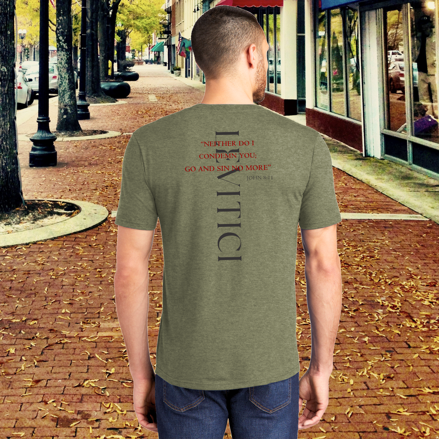 Sin No More T-Shirt Military Green Heather Back on model