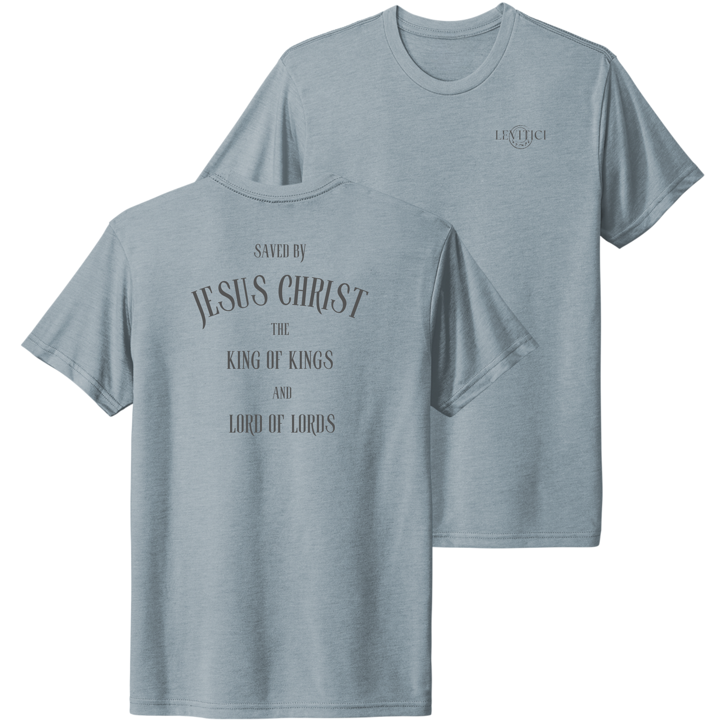 King of Kings T-Shirt Stonewashed Denim Front And Back