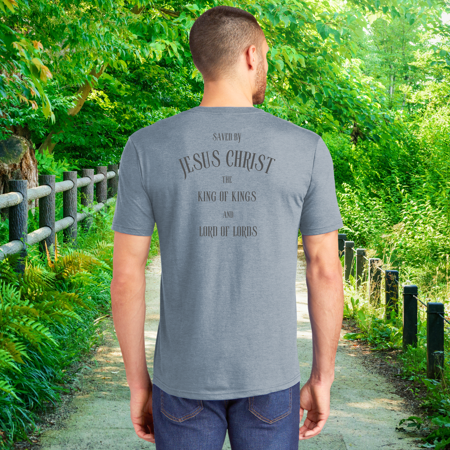 King of Kings T-Shirt Stonewashed Denim Back on model