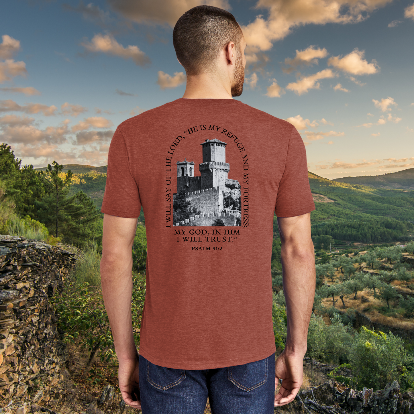 My Refuge T-Shirt Brick Red Back on model