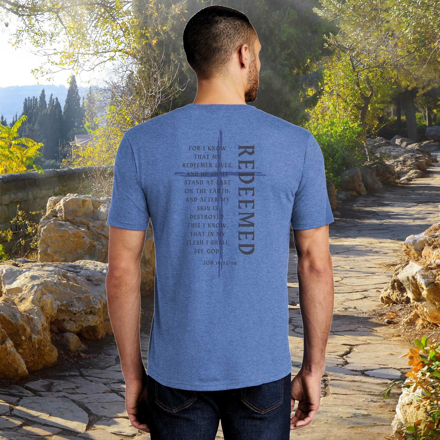 Redeemed T-Shirt Vintage Royal Blue Back on model
