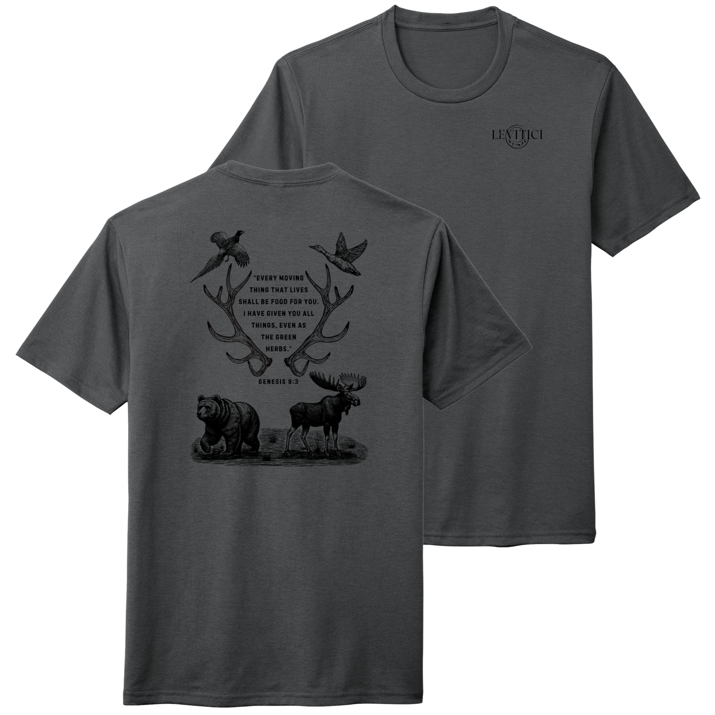Shall Be Food T-Shirt Charcoal Gray Front And Back