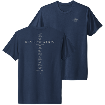 LEVITICI Blue Alpha Tee Christian t-shirt front and back cream white print