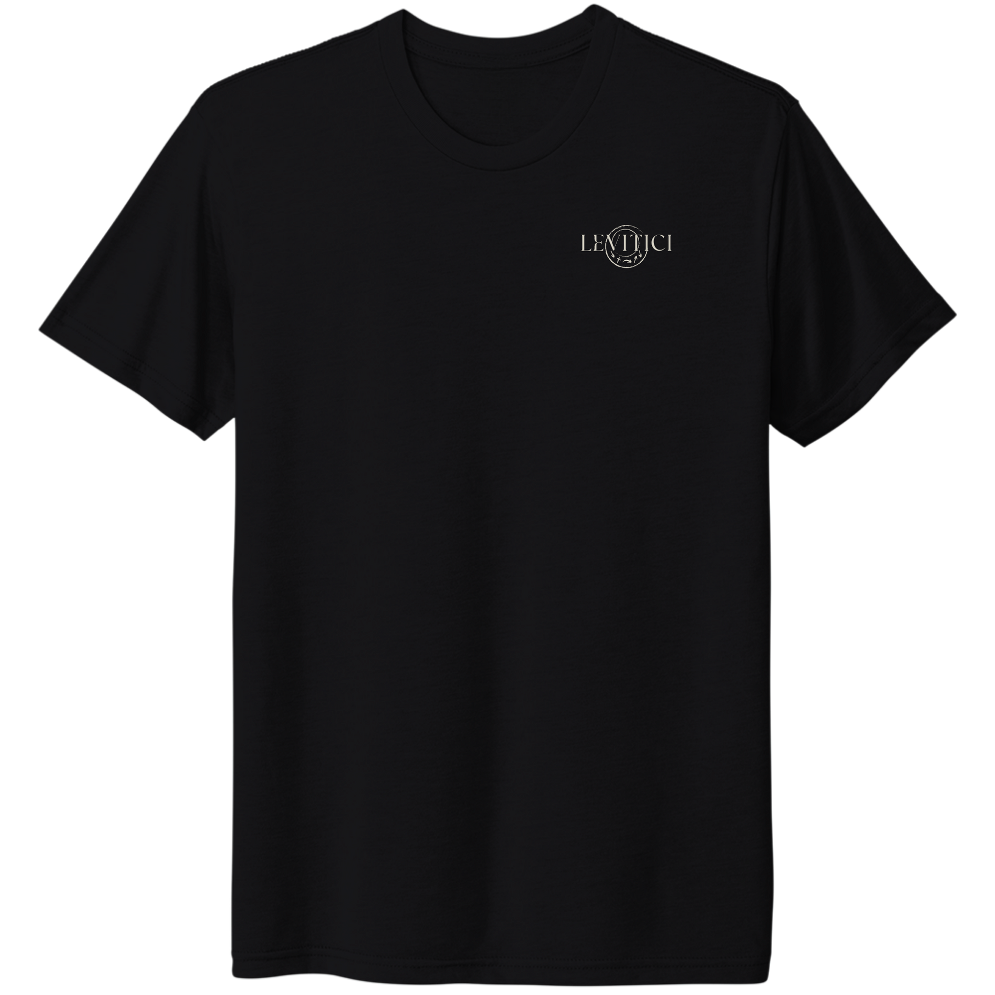 LEVITICI black Alpha Tee Christian athletic t-shirt with white logo on front