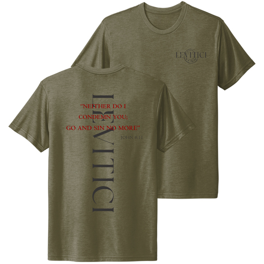 Go and Sin no more T-Shirt Military Green Front and Back