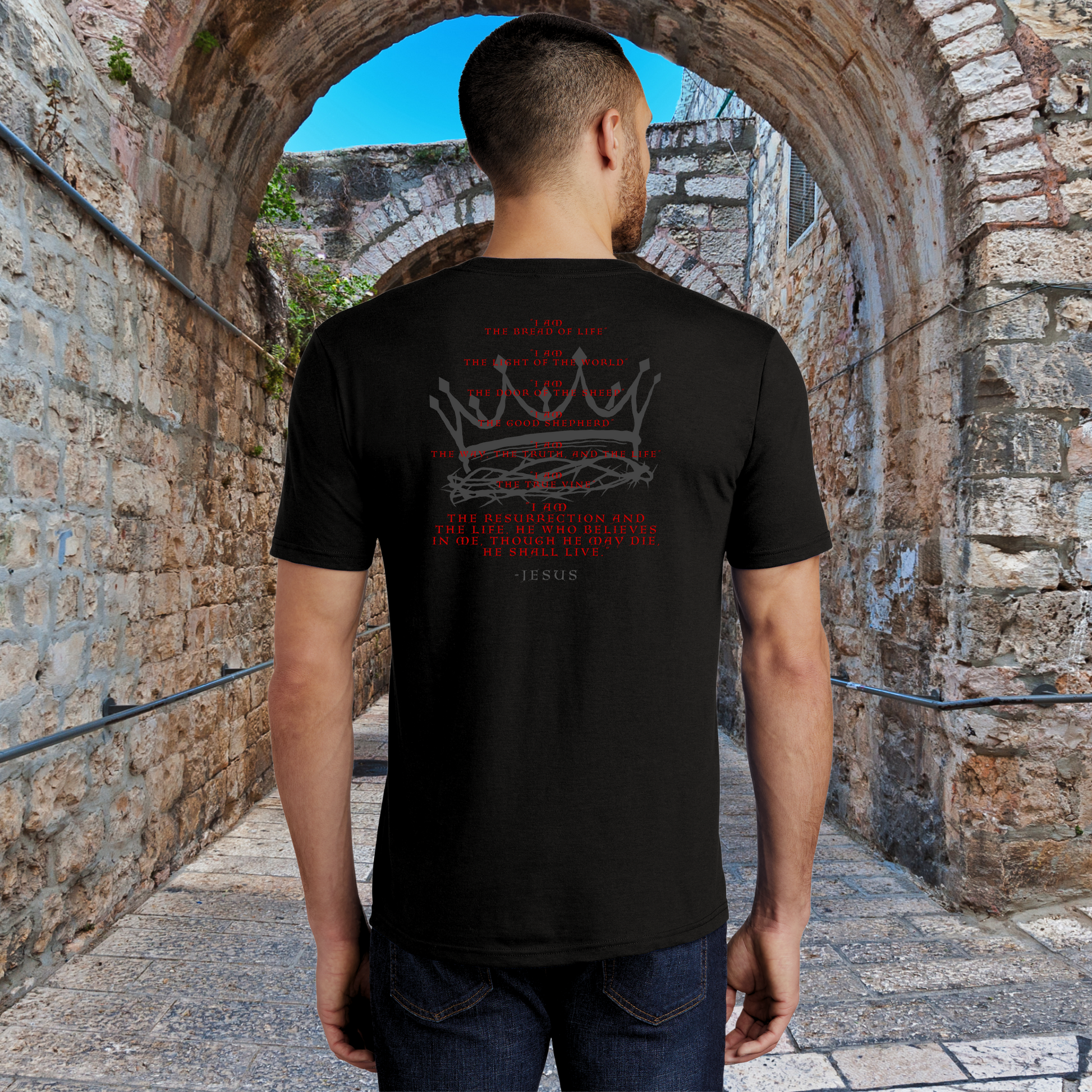 I Am T-Shirt Black Back on model