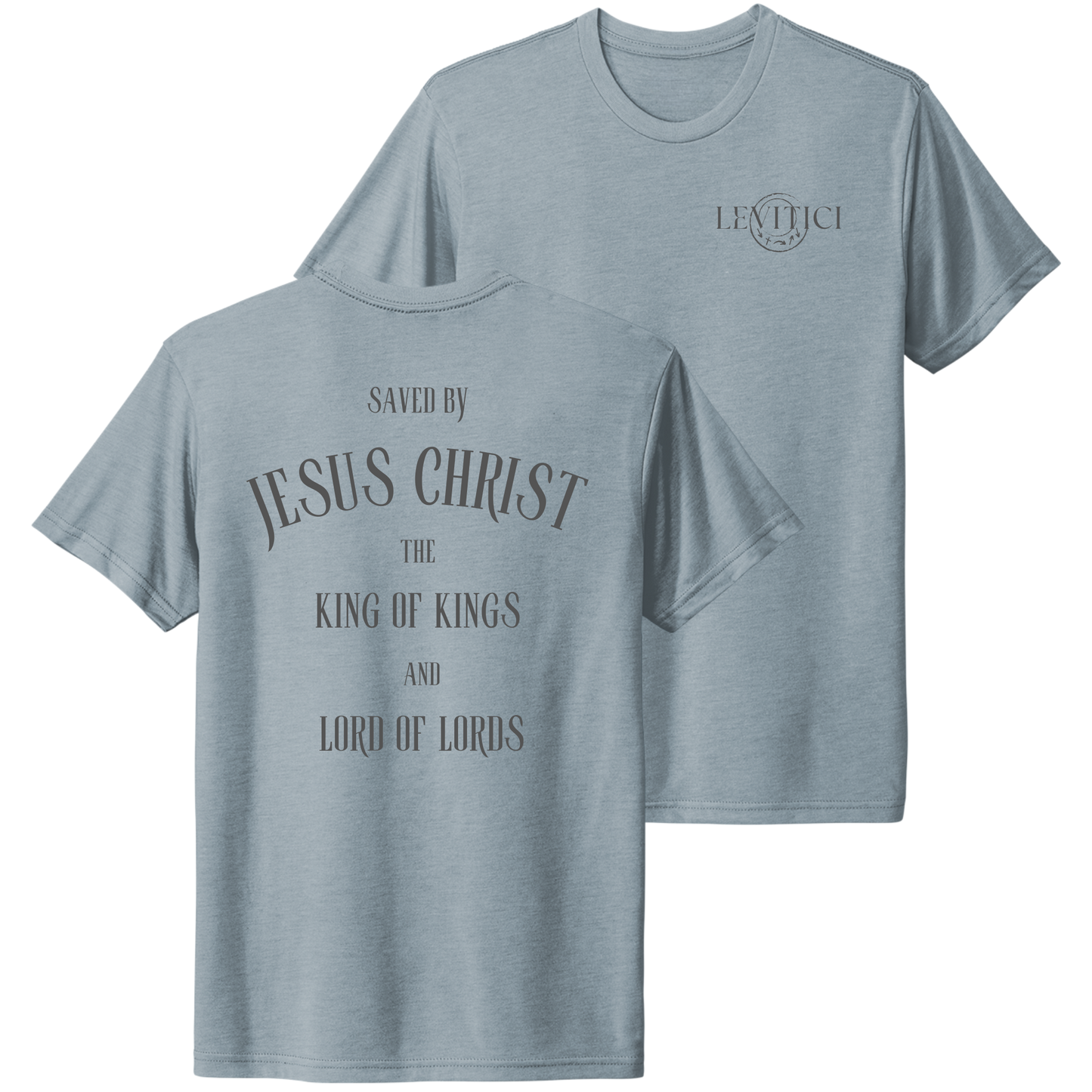 King of Kings T-Shirt Stonewashed Denim Front And Back