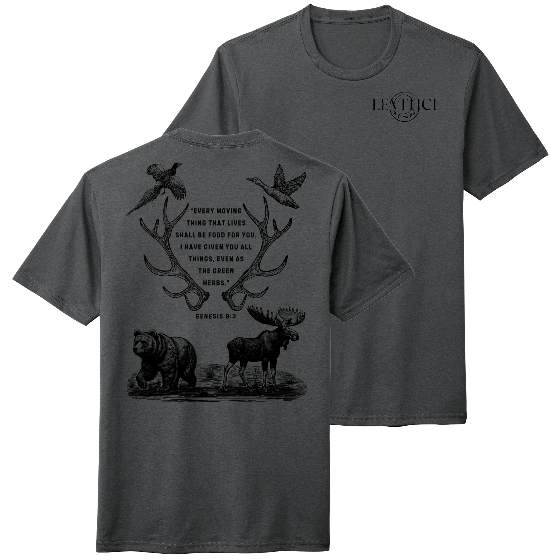 Shall Be Food T-Shirt Charcoal Gray Front And Back