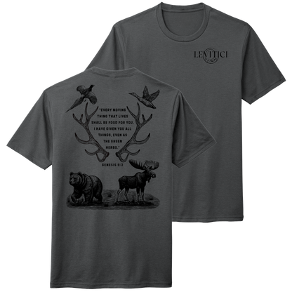 Shall Be Food T-Shirt Charcoal Gray Front And Back