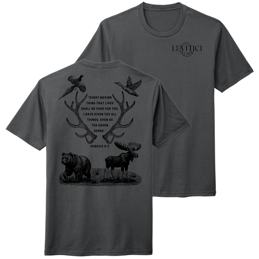 Shall Be Food T-Shirt Charcoal Gray Front And Back